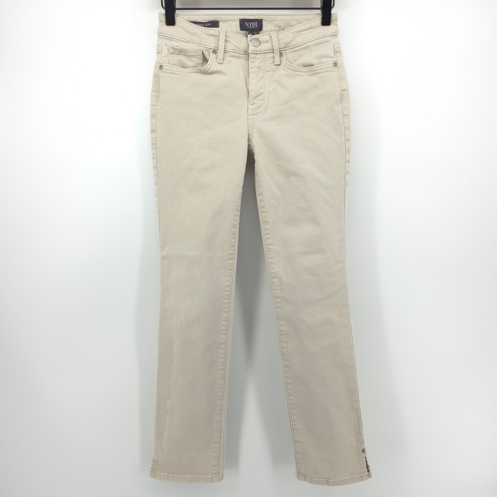 NYDJ Women Jeans Sheri Slim 0 Beige Lift Tuck Slimming Stretch Denim